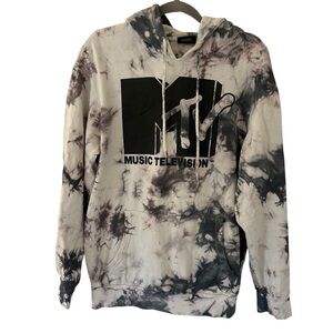 Black & White Tie Dyed MTV Music Television Hoodie Sweatshirt Unisex Size Medium